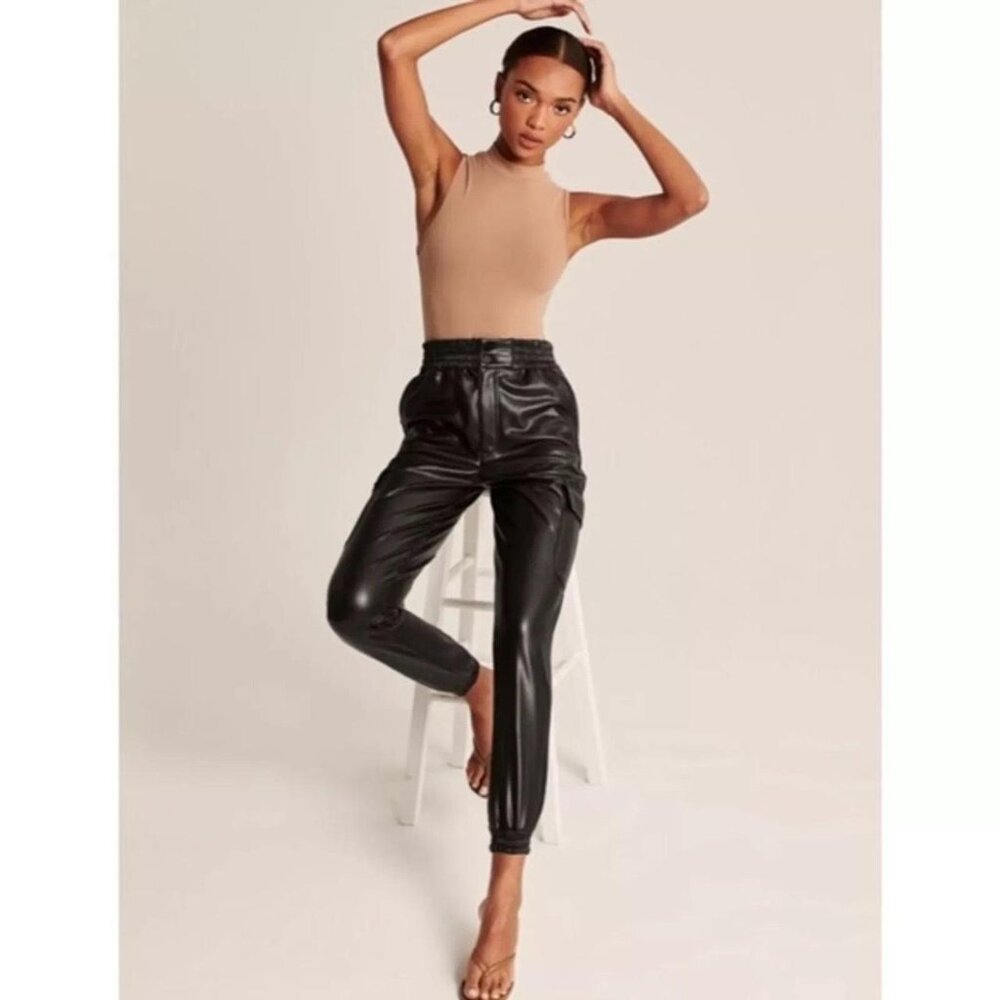 Faux Leather Cargo Joggers